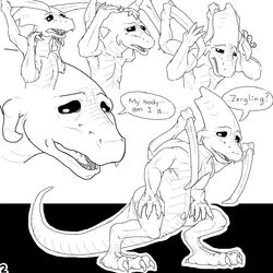 2011 alien anus blizzard_entertainment claws comic creature cute drooling erection feral friendly hindpaw human insects lizard male nude open_mouth paws penis post_transformation reptile saliva scales scalie sheath spikes starcraft tapering_penis transformation video_games whitedragon103 work_in_progress zerg zergling