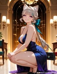 1girls ai_generated big_boobs big_breasts boobs breasts dress elegant_dress female female_focus female_only from_side genshin_impact handbag hands_on_knees high_resolution highres hoyoverse huge_boobs huge_breasts kaistar large_boobs large_breasts looking_at_viewer lynette_(genshin_impact) mihoyo patreon solo solo_female solo_focus squatting