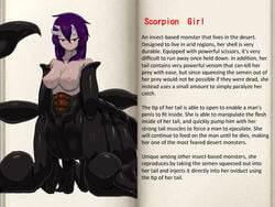 anthropod breasts character_profile horns mon-musu_quest! monster_girl monster_girl_quest purple_hair scorpion translated