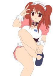 1girls asahina_mikuru breasts brown_eyes brown_hair busakumas clothing cosplay female high_res legs long_hair maid medium_breasts miniskirt no_panties oppai photoshop skirt suzumiya_haruhi_no_yuuutsu thighs tied_hair twintails vector_trace