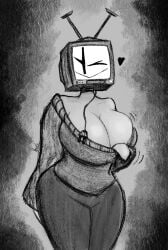 1girls 2026 breasts female female_only oc original_character tabitha_(ultraneeks) thighs tv tv_head ultraneeks wink winking winking_at_viewer
