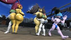 2girls 3boys 3d 3d_(artwork) arm_up ass ass_focus ass_grab back barefoot bent_over big_hair black_eyes black_hair black_skin blue_hair blue_skin blue_sky blunt_bangs blush bob_cut body_fur breasts briefs building bulge carrying closed_mouth cloud colored_sclera colored_skin day erection extra_mouth faceless faceless_male fangs feet female from_behind full_body fundoshi furry furry_female grabbing_own_ass green_skin grey_skin grin hair_over_eyes hair_over_one_eye half-closed_eyes hand_up hands_up happy hetero hug huge_ass humanization interspecies ironhawk kneepits knees_together_feet_apart leaning_forward leg_up legs long_hair looking_at_viewer looking_back male male_swimwear male_underwear mawile mega_mawile multicolored_skin multiple_boys multiple_girls nintendo no_nipples nude one_eye_covered open_mouth outdoors personification pink_skin pokemon pokemon_(species) presenting purple_hair purple_skin raised_eyebrows ralts red_eyes red_hair red_skin rooftop running sharp_teeth shiny_skin short_hair sidelocks sky smile standing swim_briefs teeth thick_thighs thighs toes topless topless_male twintails two-tone_fur two-tone_skin white_skin wide_hips yellow_fur yellow_sclera yellow_skin