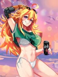 1girls bikini bikini_bottom bikini_top blonde_female blonde_hair grand_theft_auto_vi gta_vi_cover_girl long_hair long_hair_female mikururun pose posing purple_eyes robotic_arm rwby solo_female yang_xiao_long