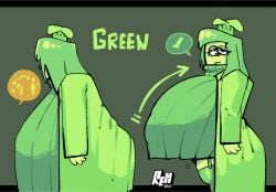 1girl 1girls 2026 before_and_after big_breasts breasts breasts_bigger_than_head bush bushy_pubes character_name check_mark checkmark chef_hat clothed clothed_female clothing darkner deltarune deltarune_chapter_5 eye_bags eyelashes female female_only garter_straps gigantic_breasts green_(deltarune) green_body green_eyeshadow green_hair green_lips green_skin hat huge_breasts hunched_over hyper_breasts large_breasts looking_at_viewer pubic_hair remiman solo solo_female standing standing_female sweater theremiman thighhighs thighs top_heavy twitter_link undertale_(series)