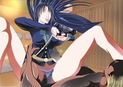 breasts censored clothed_female_nude_male color female gun large_breasts mosaic_censoring panties_aside penis scary_sex straight taiyaki_(artist) weapon