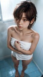 abs ai_generated breasts evie_(stellar_blade) female panties pubic_hair realistic schoolgirl short_hair shower shower_room stellar_blade:_blood_rain tagme tomboy tomboyish towel_only undressing video