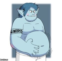 1boy 2020 barley_lightfoot belly_grab blue_hair chubby disney elf gigizadragon kopatropa male male_only onward_(2020) overweight pixar solo