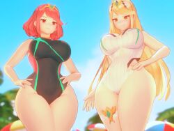 1girls 3d 3d_animation animated beach big_breasts blonde_hair breasts busty female female_only hands_on_hips jiggle jiggling_breasts large_breasts mythra no_sound nurico one-piece_swimsuit outdoors pyra red_hair smiling smug solo swimsuit tagme thick_thighs thunder_thighs video wide_hips xenoblade_(series) xenoblade_chronicles_2