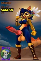 accurate_art_style ai_generated animal_genitalia animal_penis anthro balls blue_hair canine_penis canis carmelita_fox erection fox futanari mask nerdyminerva penis penis_out playstation sly_cooper_(series) sony_corporation sony_interactive_entertainment testicles the_mask_of_dark_earth