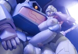2026 3d 3d_(artwork) 3d_render arcee autobot big_breasts blue_eyes blue_nipples decepticon grey_body one_eye pink_highlights purple_body shockwave_(transformers) soundpunk501 transformers white_body yellow_eyes
