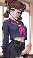 1girl ai_generated animal_ears anus ass bed blush bra breasts brown_hair clothing_aside d.va decurse furry furry_female futanari long_hair looking_at_viewer lying medium_breasts newhalf on_bed on_side overwatch panties panties_aside penis rabbit_ears rabbit_tail red_bra red_hairband red_panties red_thighhighs smile solo tail testicles thighhighs twintails uncensored underwear window yellow_eyes