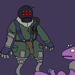 2024 2boys character_request clothed gay green_clothing helmet hi_res himonelimone humanoid lemurian lizard male male/male male_only multi_eye penis penis_out pilot risk_of_rain risk_of_rain_returns sitting_down standing