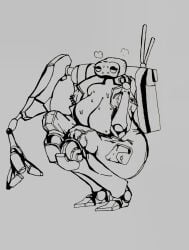 1girls 2026 artist_request crouching female female_only helmet hi_res humanoid multi_eye operator_(risk_of_rain) risk_of_rain risk_of_rain_2 robotic_arm rule_63 solo source_request sweat sweatdrop thick_thighs thighs