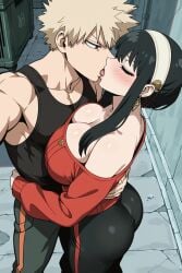 1boy 1girls ai_generated bakugou_katsuki big_breasts big_butt black_hair blonde_hair bullying busty cheating cheating_girlfriend cheating_wife cleavage crossover envia french_kiss french_kissing katsuki_bakugou kissing making_out muscular_male my_hero_academia netorare ntr older_female reluctant selfie short_hair_with_long_locks spiky_hair spy_x_family thick_thighs tongue_kiss yor_briar yor_forger younger_male