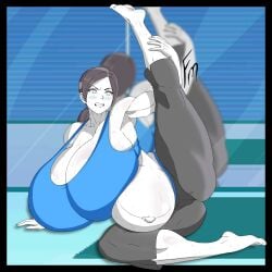 1girls absolute-dima alternate_breast_size angry armpits bare_shoulders barefoot big_belly black_border blue_sports_bra blush breasts brown_hair capri_pants cleavage clenched_teeth clothing colored colored_skin exercise female flexible fungus-man gigantic_breasts grey_eyes grey_hair grey_skin gym huge_breasts inflation jewelry large_breasts leg_lift leg_up long_hair mature_female mirror muscular muscular_female navel navel_piercing on_side pale_skin pants piercing ponytail pregnant reflection solo spandex split sports_bra sportswear stretching struggling sweat tank_top teeth thick_thighs third-party_edit white_eyes white_skin wii_fit wii_fit_trainer wii_fit_trainer_(female) yoga yoga_pants
