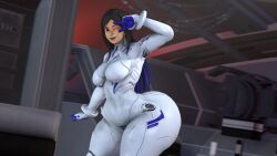 1girls 3d 3d_(artwork) ass big_ass bodysuit female female_only ironhawk jenny_(ironhawk) open_mouth open_smile smile solo solo_female