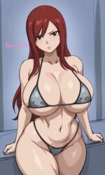 1girls ai_generated big_boobs big_breasts bikini curvy curvy_body curvy_female curvy_figure erza_scarlet fairy_tail huge_breasts kyoru189 large_breasts light-skinned_female light_skin looking_at_viewer mature_female micro_bikini red_hair shiny shiny_skin solo solo_female