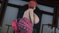 1girls 3d 3d_(artwork) areolae arezu_(pokemon) ass big_ass big_breasts breasts female female_only human human_only nipples pants pokemon solo solo_female topless