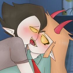 1boy1girl blush blushed_face clothed clothing dad daughter father_and_daughter french_kiss french_kissing horns incest kissing male_on_female male_on_top on_top_of_another original_character saliva shining_eyes tongue tongue_kiss tongue_kissing tongue_to_tongue tongue_touching_another's_tongue vampire vampires_hell white_hair