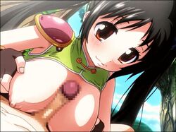 animated armor black_hair blush breasts brown_eyes censored chunsoft clothing dragon_quest dragon_quest_iii erect_penis female fighter_(dq3) gif happy human kate_sai large_breasts long_hair male nipples paizuri penis square_enix straight tied_hair titfuck twintails