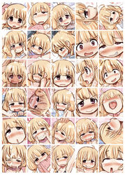 1girls :o :t @_@ ahe_gao armpits blonde_hair blush closed_eyes collarbone cum cum_in_mouth cum_on_hair expressions face facial futaba_anzu hand_on_head idolmaster idolmaster_cinderella_girls looking_at_viewer naughty_face open_mouth purple_eyes sakazaki_freddie saliva smile sweat tear