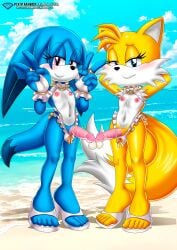 2futas anthro balls bbmbbf beach blush breasts condom condom_on_penis cum cum_in_condom diamond_level futa_only futanari kitsunami_the_fennec looking_at_viewer mobian_(species) mobius_unleashed nipples palcomix penis pietros_secret_club sega sex_toy small_breasts sonic_(series) sonic_the_hedgehog_(series) strap-on tailsko