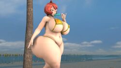 1girls 3d 3d_(artwork) arezu_(pokemon) ass bikini bra breasts female female_only human human_only ironhawk panties pokemon popsicle popsicle_in_mouth short_hair solo solo_female swimsuit