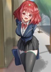 glasses large_breasts pyra school_uniform