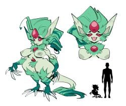 anthro breasts carbuncle female fur green_hair mythology red_eyes size_chart slb wide_hips
