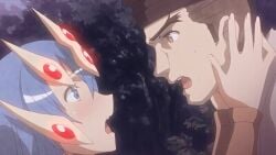 10s 1boy 1girl 1girls 2017 animated animated_gif aqua_eyes arthropod_girl blue_hair blush breasts brown_eyes brown_hair eboshi_hat female forest glowing heian hetero implied_sex insect_girl interspecies jorougumo_no_musume kiss large_breasts light_skinned-female long_hair monster_girl mura_otoko nature night nipples nude outdoors pale_skin shikkoku_no_shaga shikkoku_no_shaga_the_animation spider_girl tagme tree very_long_hair