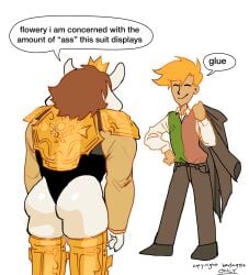 asgore_dreemurr ass ass_bigger_than_head ass_focus badaqqle deltarune dialogue flowery huge_ass huge_ass_(male) huge_asscheeks white_background