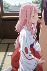 1boy absurdres adult ai_assisted ai_generated big_breasts blowjob breasts fellatio female heeven highres kimono male mature patreon patreon_username penis_in_mouth perfect_body saliva shuna_(tensei_shitara_slime_datta_ken) slurping tensei_shitara_slime_datta_ken uncensored yukata