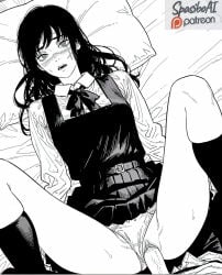 1boy 1girl ai_generated blush chainsaw_man clothed_sex clothing_aside dress fourth_east_high_school_uniform greyscale hetero kneehighs long_hair long_sleeves looking_at_viewer lying missionary monochrome on_back on_bed open_mouth panties panties_aside penis pillow pinafore_dress pov pussy scar scar_on_cheek scar_on_face scar_on_nose school_uniform sex sleeveless_dress socks solo_focus spasibo15 spread_legs uncensored underwear vaginal yoru_(chainsaw_man)