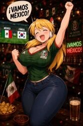 ai ai_art ai_generated alia_(mega_man) football large_breasts mexican_female soccer_uniform