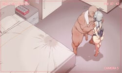 2boys arm_at_side arm_behind_back ass bald bare_shoulders barefoot bed bed_sheet belly black_bow black_shorts bottle bow braid camera censored clothed_male_nude_male collarbone completely_nude condom condom_wrapper crossdressing crossdressing_(mtf) fat fat_man feet flaccid french_kiss from_above grey_hair hair_bow hand_on_own_arm hands_on_another's_shoulder indoors kiss leaning_forward long_hair low_twintails male_focus micro_shorts mosaic_censoring multiple_boys multiple_condoms nude otoko_no_ko penis pillow refrigerator shelf shirt shorts side_braid sleeveless sleeveless_shirt spread_legs stained_sheets standing testicles thick_thighs thighs tiptoes tongkkangi tongkkangi_(streamer) tongue tongue_out trap twintails water_bottle wet_spot white_shirt yaoi