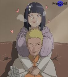 1boy 1girls ai_generated big_breasts bob_cut boruto:_naruto_next_generations cum facial female hearts hug_from_behind hyuuga_hinata naruto_(series) priestofart shiny trembling upper_body uzumaki_naruto watermark
