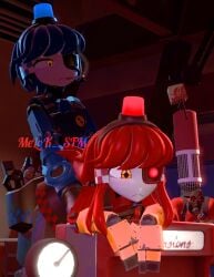 1girl1boy 3d 3d_model 3d_render blue_hair dell_spencer dispenser dispenser_(team_fortress_2) melok_sfm microphone mimi_sentry red_hair robot robot_boy robot_girl sfm source_filmmaker team_fortress_2 tf2
