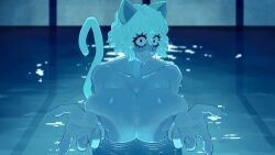 1female 1girls 2025 2d 2d_(artwork) absurd_res absurd_resolution absurdres animal_ears big_breasts breasts cat_ears cat_tail catgirl chimera_ant fakkufakkufakku felid felid_humanoid feline feline_humanoid female female_only gray_hair grey_hair hunter_x_hunter neferpitou pale_skin partially_submerged pool reze_in_the_pool_(meme) solo solo_female tail