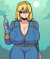 animated animation big_breasts blonde_hair breast_expansion breasts duplicate fallout fallout_new_vegas female funny huge_breasts massive_breasts meme mister_feelgood no_nostrils scar small_nose thick_thighs uncensored_version_available vault_girl vault_meat vault_suit