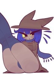 1girls 2d anthro anthro_female anthro_only big_breasts black_eyes blue_hair brown_clothing brown_skin cat_ears catgirl clothed curvy curvy_female curvy_figure cute embarrassed female female_only hss_dada niko_(oneshot) oneshot oversized_clothes panties scarf showing_off shy solo thick_ass thick_thighs thighhighs thighs white_background