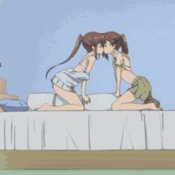 2girls animated ass blush bra breasts brown_hair closed_eyes crotch_rub female female_only human humping incest kissing kissxsis lingerie lowres masturbation multiple_females multiple_girls navel panties siblings sister sisters skirt small_breasts stuffed_animal stuffed_toy suminoe_ako suminoe_riko teddy_bear tongue twincest twins underwear yuri