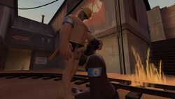 2boys 3d armbands balaclava blowjob blowjob_face dark-skinned_male deep_blowjob demoman engineer engineer_(team_fortress_2) face_fucking facefuck fellatio flames garry's_mod goggles hand_on_head hard_hat holding_head large_penis looking_at_partner male multiple_males nude oral oral_sex railroad_tracks team_fortress_2 throat_fuck utility_belt watch_cap yaoi