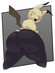 anthro anthro_male anthro_only anthrofied ass big_butt bodily_fluids bottomless butt clothed clothing digital_media_(artwork) furry furry_male furry_only generation_7_pokemon hi_res hips huge_ass huge_butt looking_at_viewer looking_back male male_only male_pokemon mammal mimikyu nintendo open_mouth pokemon pokemon_(species) pokemorph simple_background solo solo_anthro solo_male spiral spiral_eyes sweat sweatdrop tail thick_thighs thighs topwear translucent wide_hips woopyy