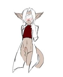 anthro basitin basitin_doctor big_ears biped blush doctor erection girly greedmasterh hair low_res male solo twokinds webcomic white_hair