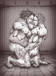 2boys age_difference bara frottage frotting gay izou_motobe male_only miyamoto_musashi miyamoto_musashi_(baki) mutual_masturbation old_male older_male