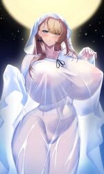 absurdres bedsheet bedsheet_ghost bedsheets blonde_hair blue_eyes blush breasts brown_dust brown_dust_(series) brown_dust_2 cosplay curvy dress female ghost_costume ghost_girl_(niyeye2019) ghost_girl_(niyeye2019)_(cosplay) hair_over_one_eye halloween halloween_costume highres huge_breasts kaoru1307 long_hair looking_at_viewer naked_costume open_mouth outerwear see-through_clothes see-through_dress sheet sheet_ghost sheets solo tight_clothes tight_dress underlighting very_long_hair white_dress wilhelmina_(brown_dust)