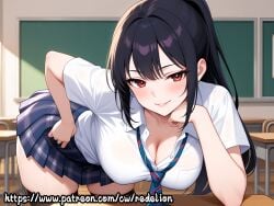 1girls ai_generated ass ass_up bench bending_forward bent_over bent_over_table breasts chalkboard clevage clothed clothing curvaceous_ass curvaceous_body curvaceous_female curvaceous_figure curvaceous_hips curvaceous_thighs curvy curvy_body curvy_figure curvy_hips female hand_on_hip hands_on_cheeks lips long_hair looking_at_viewer necktie original original_character perky_breasts ponytail red_eyes redelion school school_uniform schoolgirl seductive seductive_eyes seductive_look seductive_pose seductive_smile skirt smirk smirking smirking_at_viewer supporting_head thick_thighs tie uniform white_uniform young younger_female