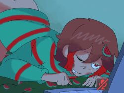 1enby anal animated blanket blush enby hairpin laptop male melongod77 no_pants nonbinary offscreen_character offscreen_male rndmpornart sweater undertale youtube youtuber