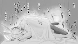 1boy 1girls asuna_(blue_archive) asuna_(bunny)_(blue_archive) blue_archive bunny_ears female hidden_sex implied_sex millennium_science_school_student monochrome toba_kuti