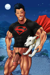 balls big_balls big_penis canine clothing conner_kent dc dc_comics half_naked janken krypto large_penis male male_only nude penis pubic_hair superboy superman_(series)